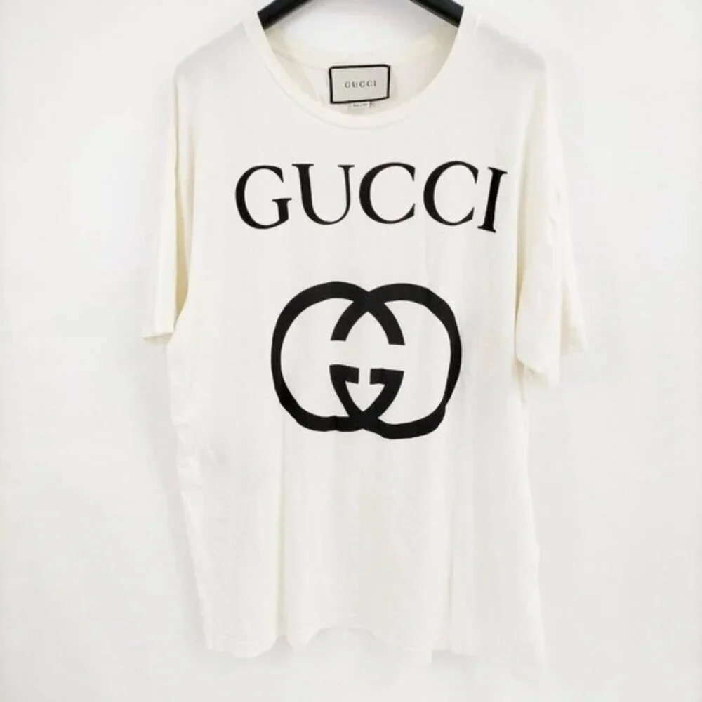 Authentic Gucci Logo White GG Print Cotton T-Shirt Luxury Designer Tee